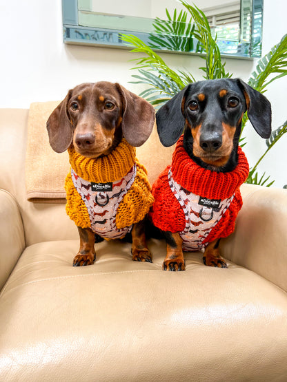 Hand Knitted Dachshund Jumper - Mustard Yellow