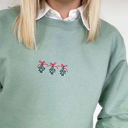 Embroidered Lightweight Sweatshirt - Christmas Traditions - Sage