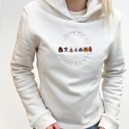 Embroidered Organic Hoodie - Ecru - I Love Dogs