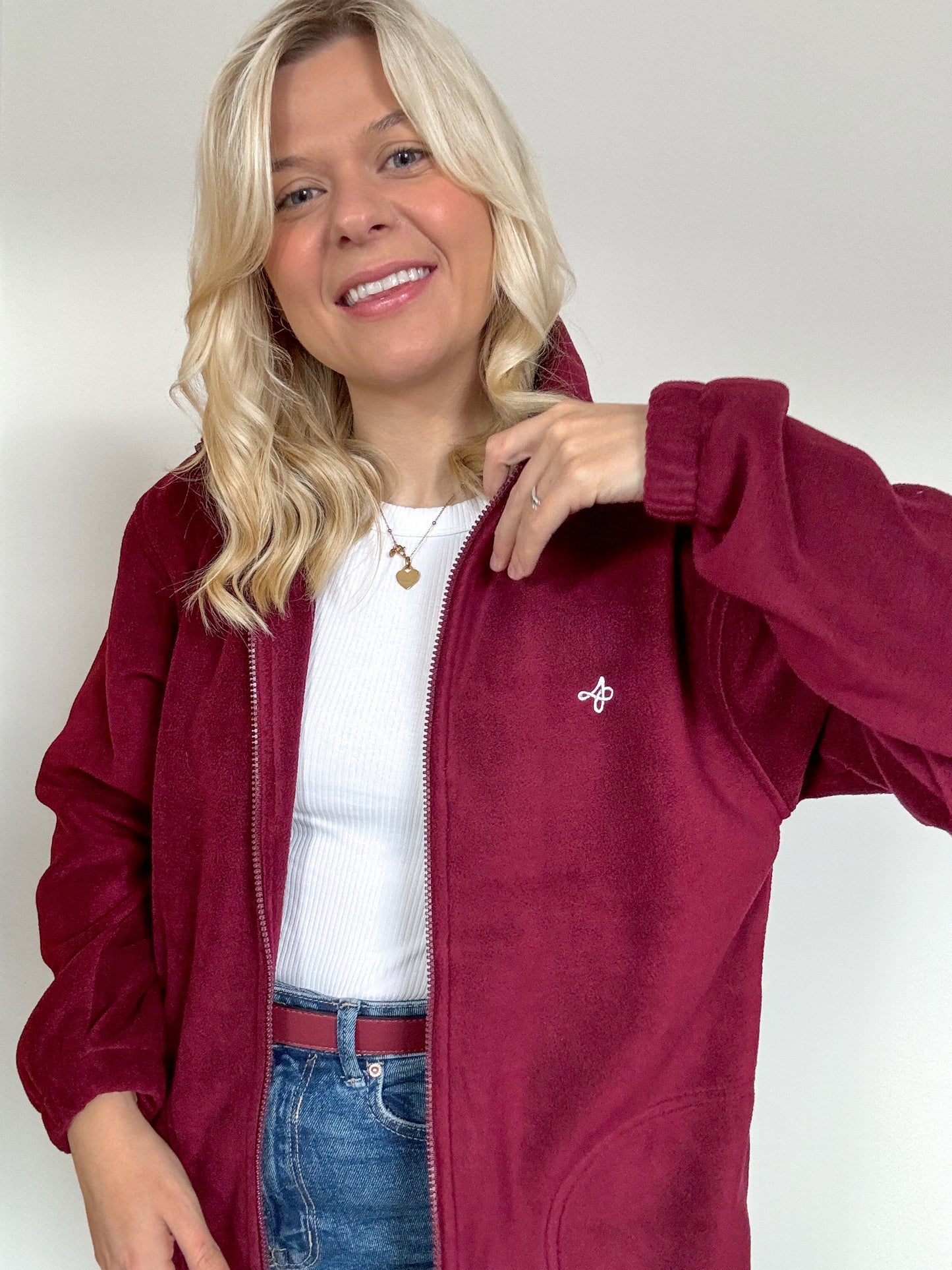 Embroidered Oversized Outdoor Full Zip Fleece - Cherrywood Ivy - Mulberry