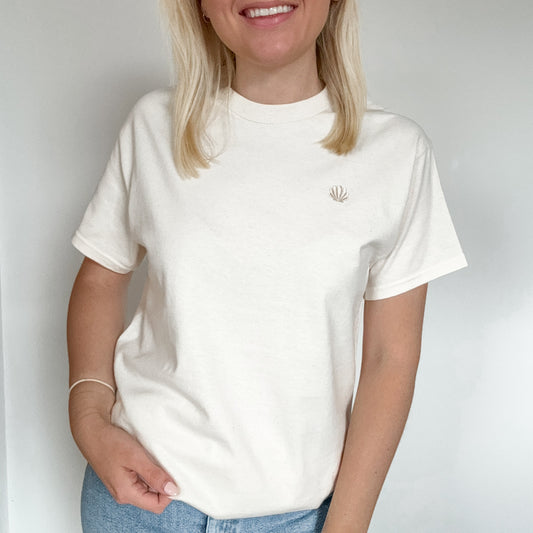 Embroidered AP T-Shirt - Pebble Bay - Cream