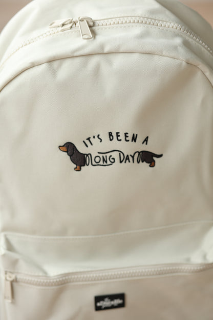 Cream Backpack - It's Been A Long Day - Black and Tan Dachshund - SAMPLE