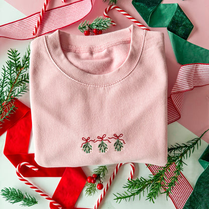 Embroidered Lightweight Sweatshirt - Christmas Traditions - Light Pink