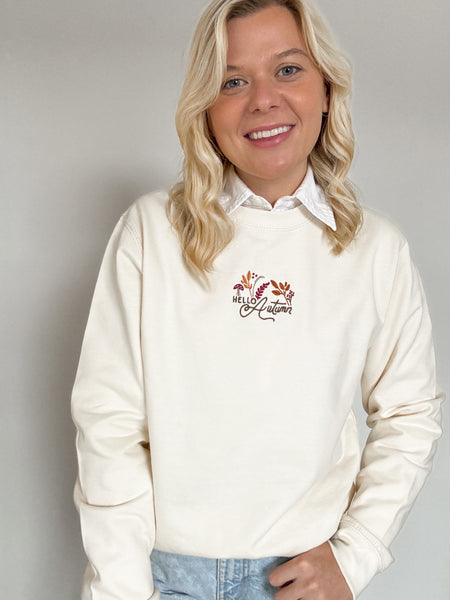 Embroidered Lightweight Sweatshirt - Whispers Of Fall - Vanilla