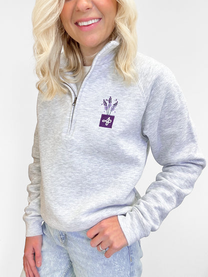 Embroidered Zip Neck Sweat - Lavender Haze - Grey