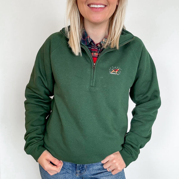 Embroidered Christmas Zip Neck Sweat - Choose Your Breed - Forest Green