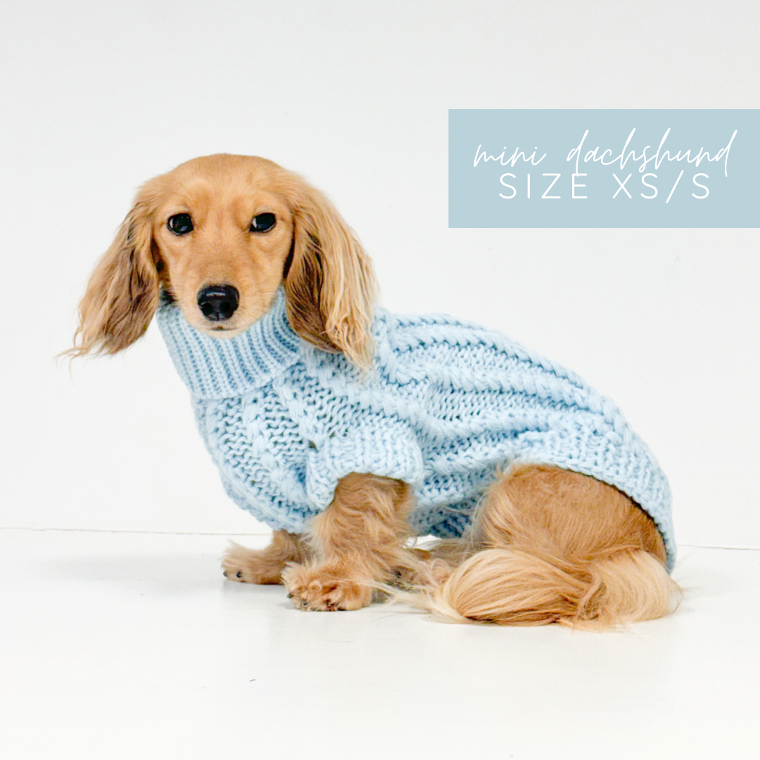 Hand Knitted Dachshund Jumper - Ice Blue