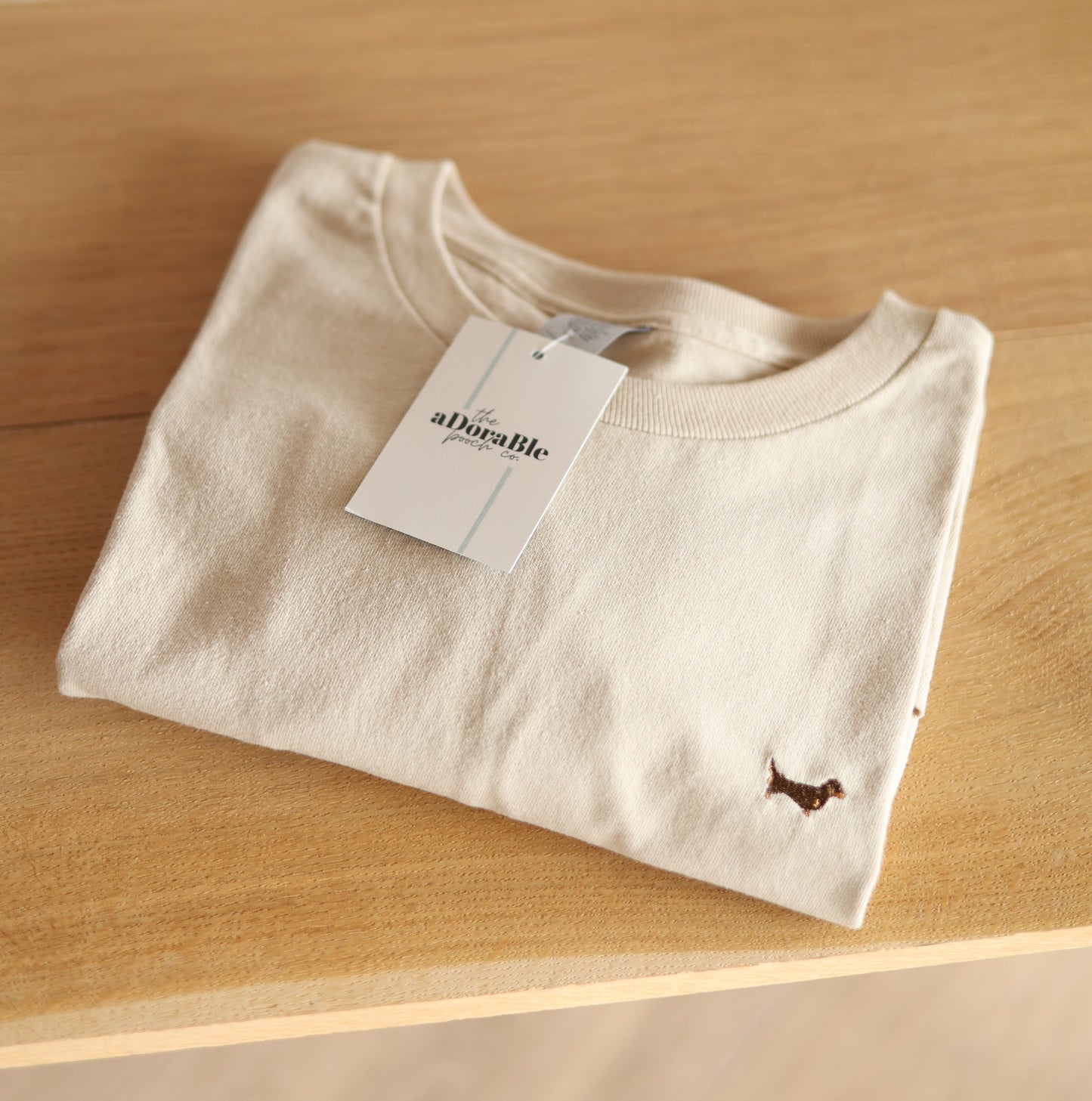 Embroidered T-Shirt - Dachshund - Sand - Brown and Tan Dachshund - SAMPLE - Multiple Sizes