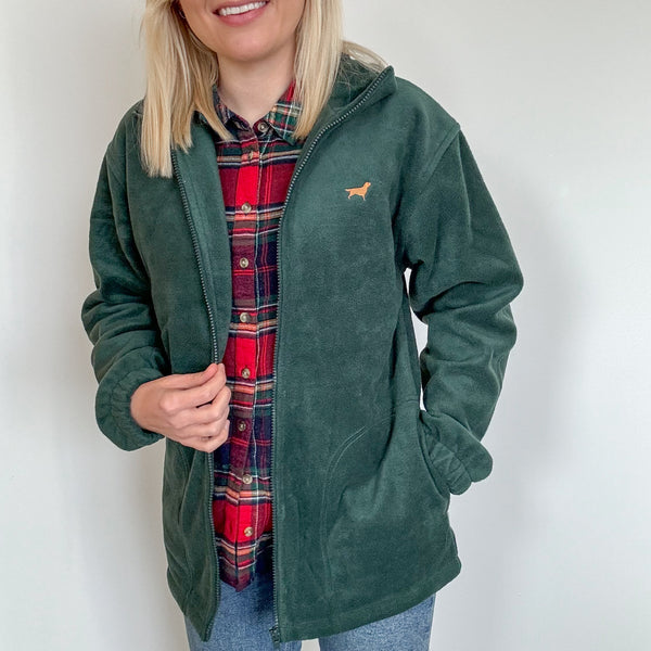 Embroidered Oversized Outdoor Full Zip Fleece - Choose Your Breed - Forest Green