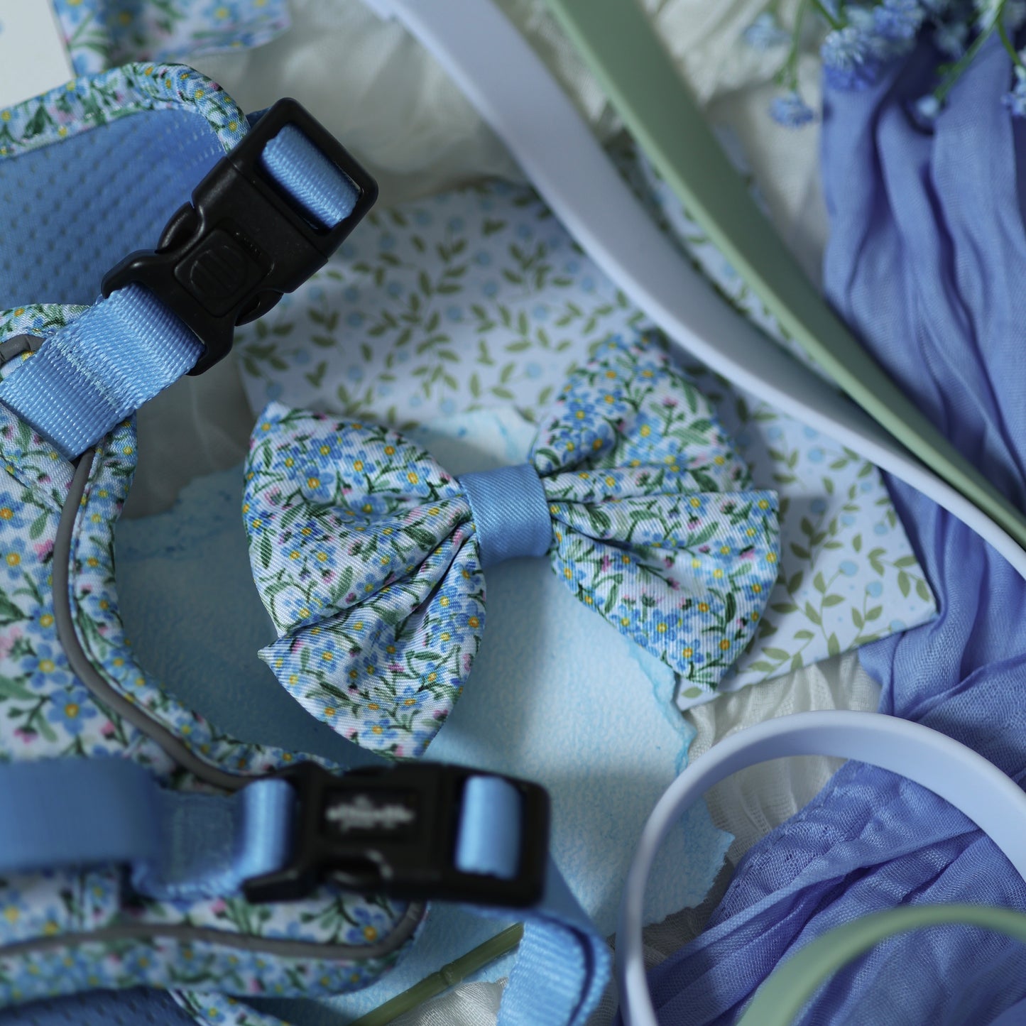 Dog Sailor Bow Tie - Flourishing Forget-Me-Nots