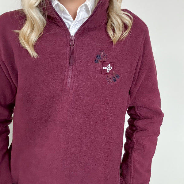 Embroidered Outdoor Zip Neck Fleece - Bramble Berry - Mulberry