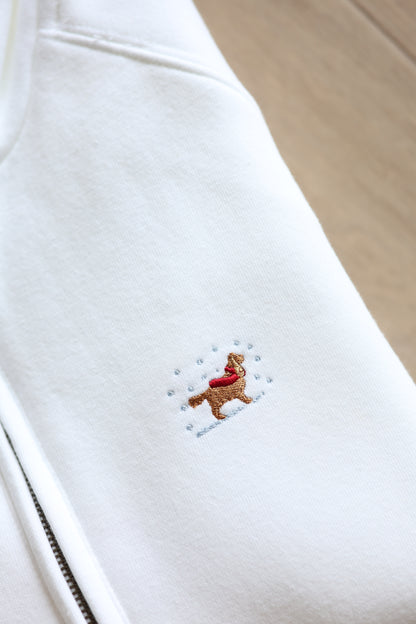 Embroidered Christmas Zip Neck Sweat - Cocker Spaniel - White - SAMPLE