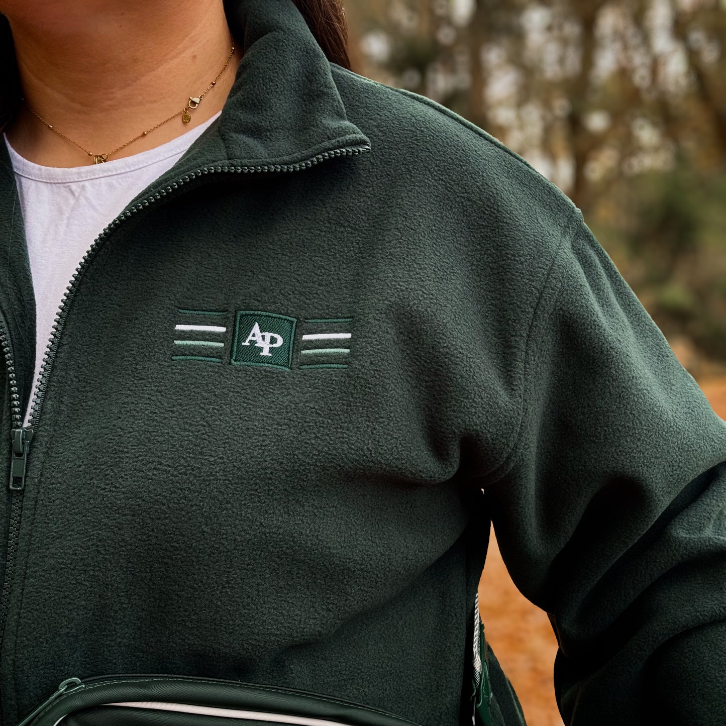 Embroidered Oversized Outdoor Full Zip Fleece - Forest Green