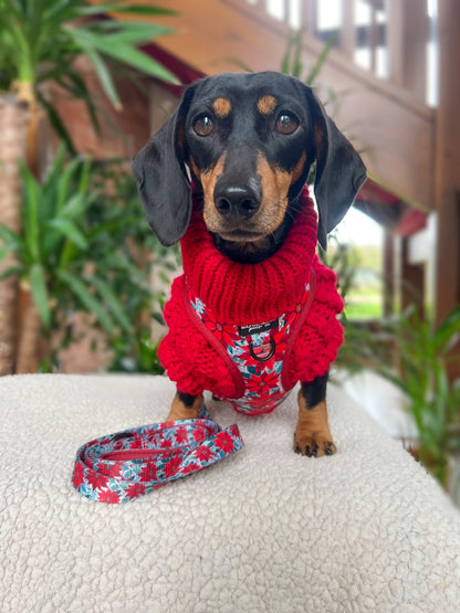 Hand Knitted Dachshund Jumper - Berry Red