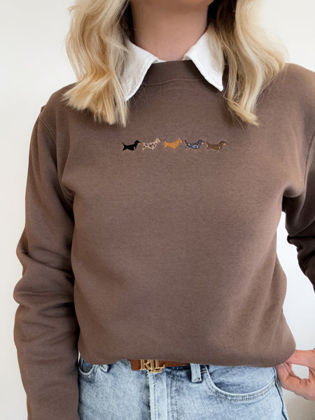 Embroidered Signature Sweatshirt - Dachshunds - Mocha
