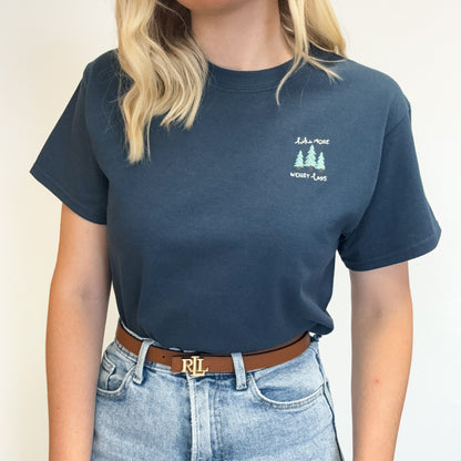 Embroidered AP T-Shirt - Hike More, Worry Less - Blue Dusk