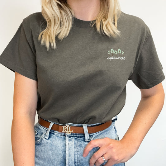 Embroidered AP T-Shirt - Explore More - Olive Green