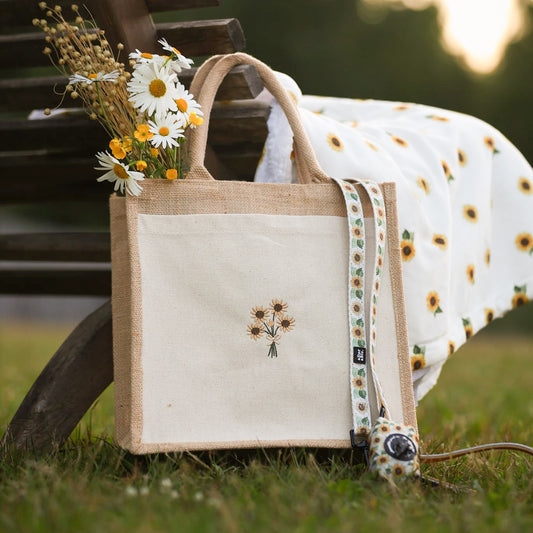 Embroidered Cotton Pocket Shopper Bag - Sunflower Season