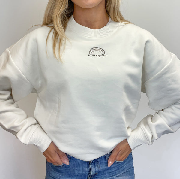 Embroidered Premium Oversized Sweatshirt - Coconut Cream - Ivory