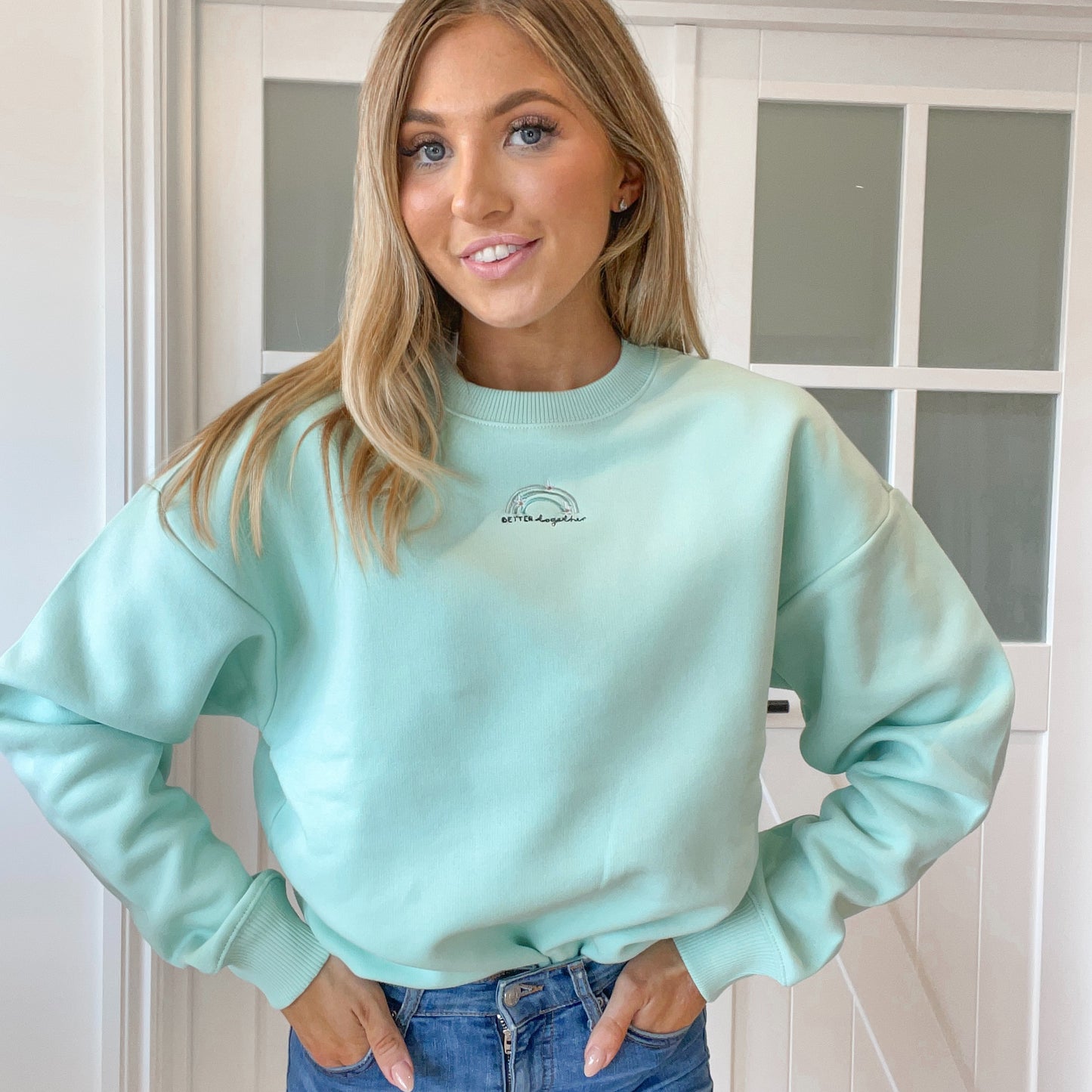 Embroidered Premium Oversized Sweatshirt - Hint Of Mint - Fresh Mint