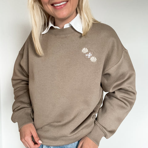 Embroidered Premium Oversized Sweatshirt - Pebble Bay - Driftwood