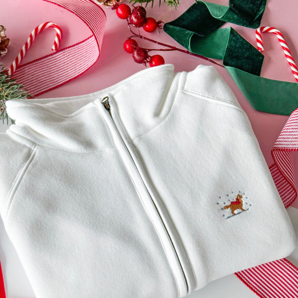 Embroidered Christmas Zip Neck Sweat - Choose Your Breed - White