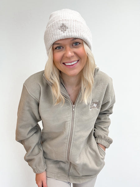 Embroidered Oversized Outdoor Full Zip Fleece - Fawn Frost