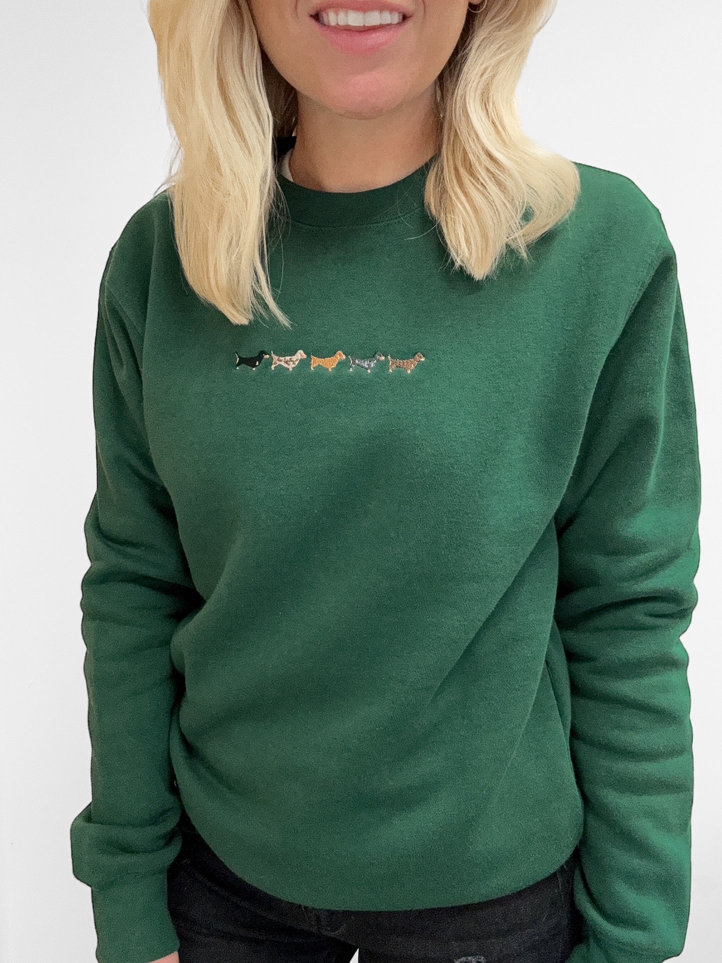 Embroidered Signature Sweatshirt - Dachshunds - Forest Green