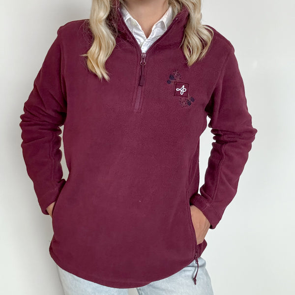 Embroidered Outdoor Zip Neck Fleece - Bramble Berry - Mulberry