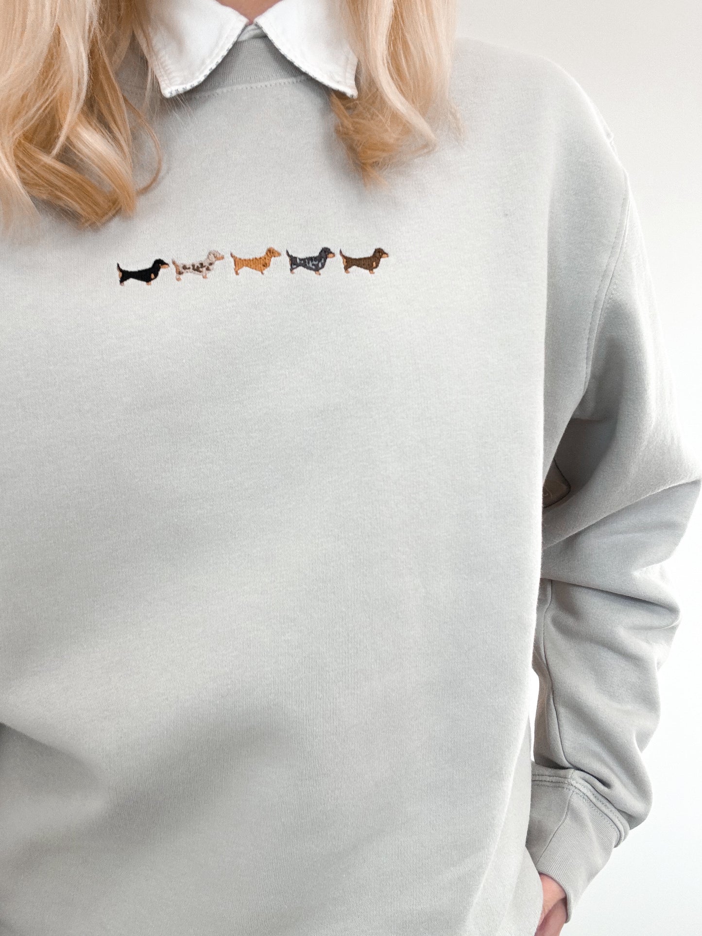 Embroidered Signature Sweatshirt - Dachshunds - Grey