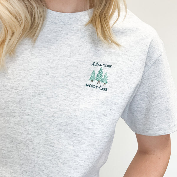 Embroidered AP T-Shirt - Hike More, Worry Less - Ash Grey