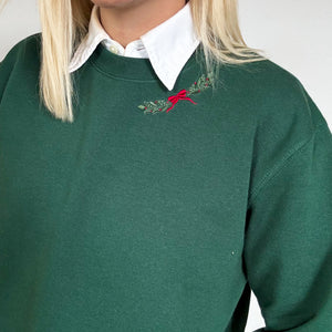 Embroidered Signature Sweatshirt - Garlands Of Evergreen - Forest Green