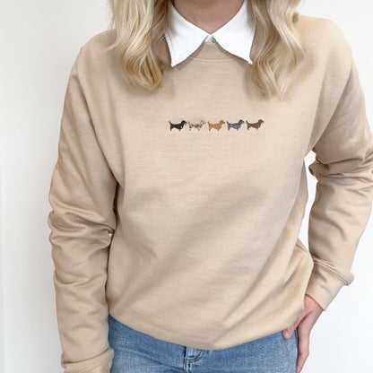 Embroidered Lightweight Sweatshirt - Dachshunds - Caramel