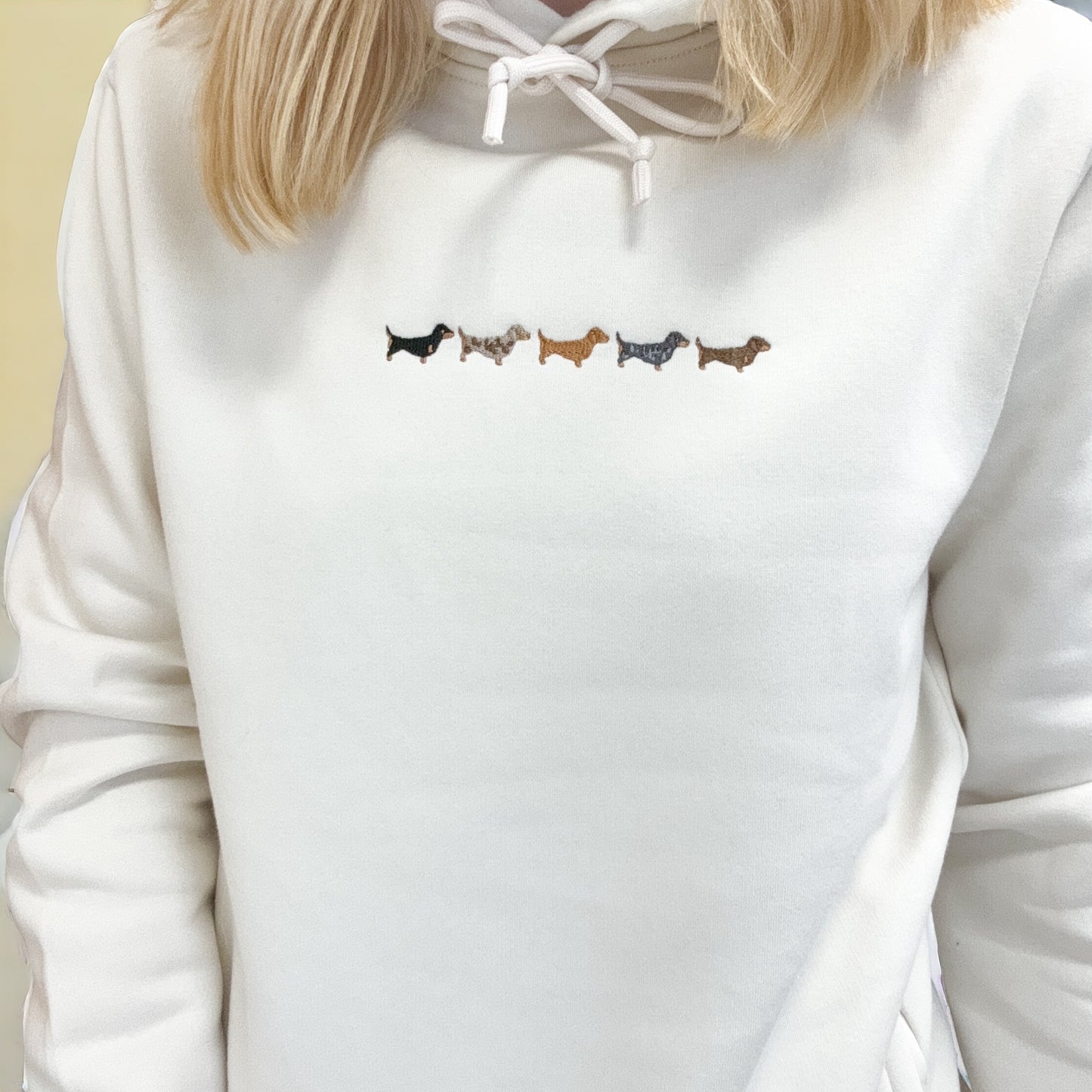 Embroidered Organic Hoodie - Dachshunds - Ecru