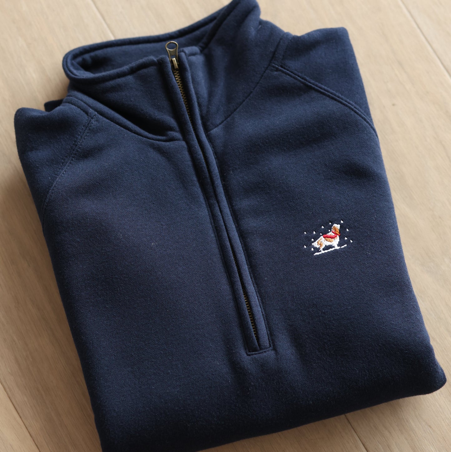 Embroidered Christmas Zip Neck Sweat - Cavalier King Charles Spaniel - Navy - SAMPLE - Small