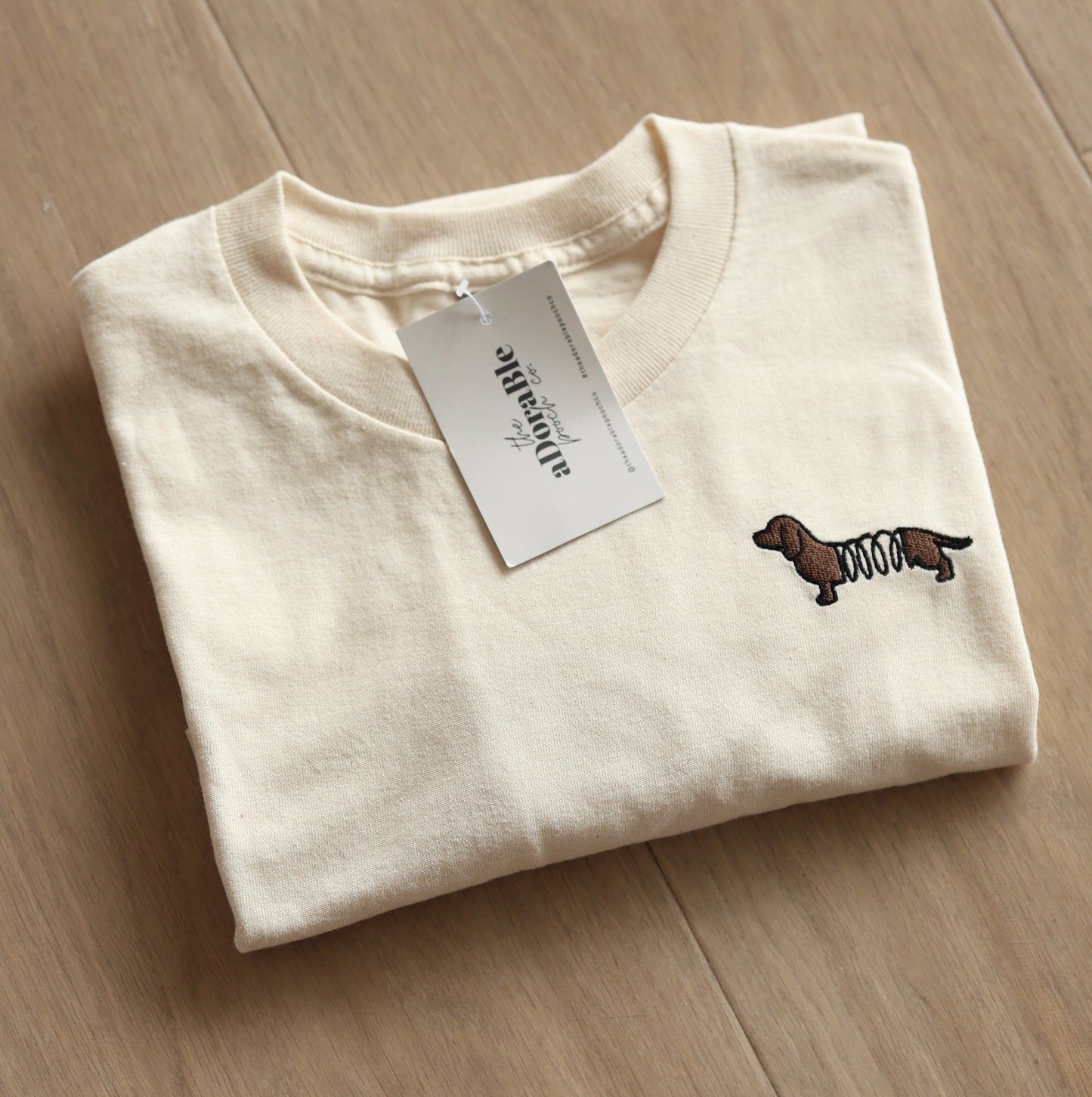Embroidered T-Shirt - Slinky Dachshund - Cream - SAMPLE - Medium