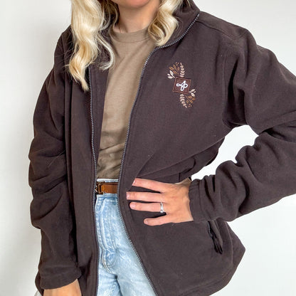 Embroidered Full Zip Fleece - Whispers Of Fall - Chocolate