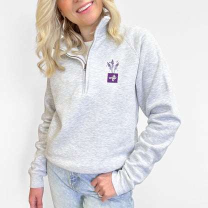 Embroidered Zip Neck Sweat - Lavender Haze - Grey