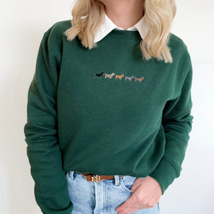 Embroidered Signature Sweatshirt - Dachshunds - Forest Green