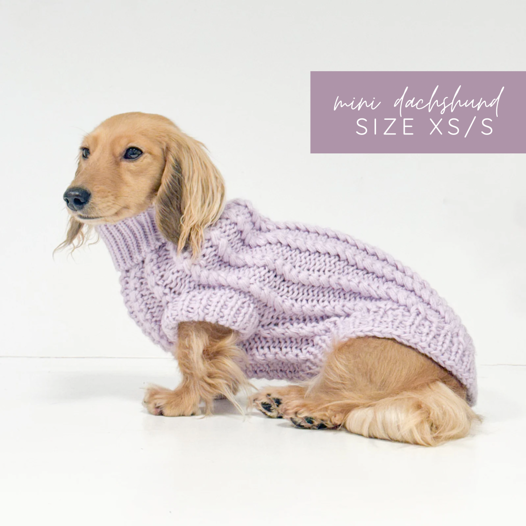 Hand Knitted Dachshund Jumper - Lavender