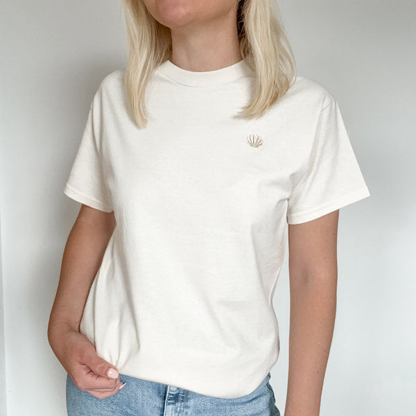 Embroidered AP T-Shirt - Pebble Bay - Cream