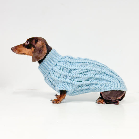 Hand Knitted Dachshund Jumper - Ice Blue