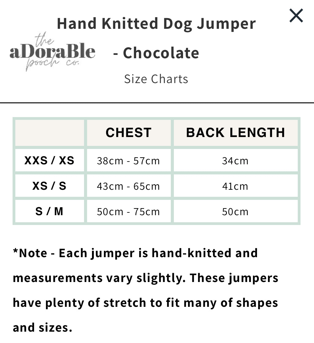 Hand Knitted Dog Jumper - Chocolate (seconds)