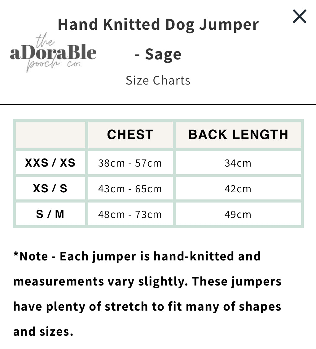 Hand Knitted Dog Jumper - Sage (seconds)