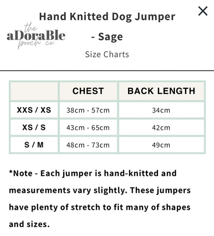 Hand Knitted Dog Jumper - Sage (seconds)