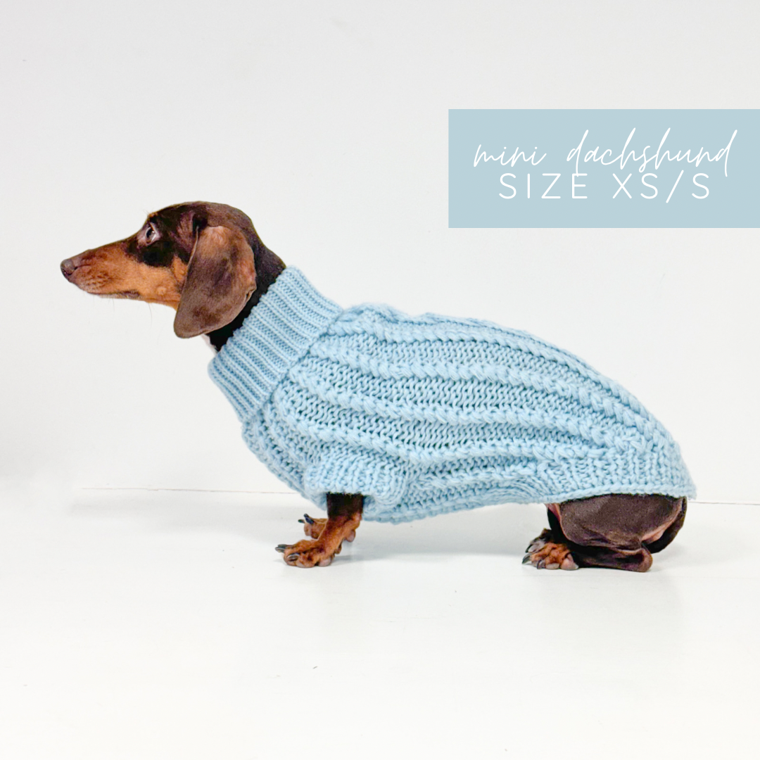 Hand Knitted Dachshund Jumper - Ice Blue