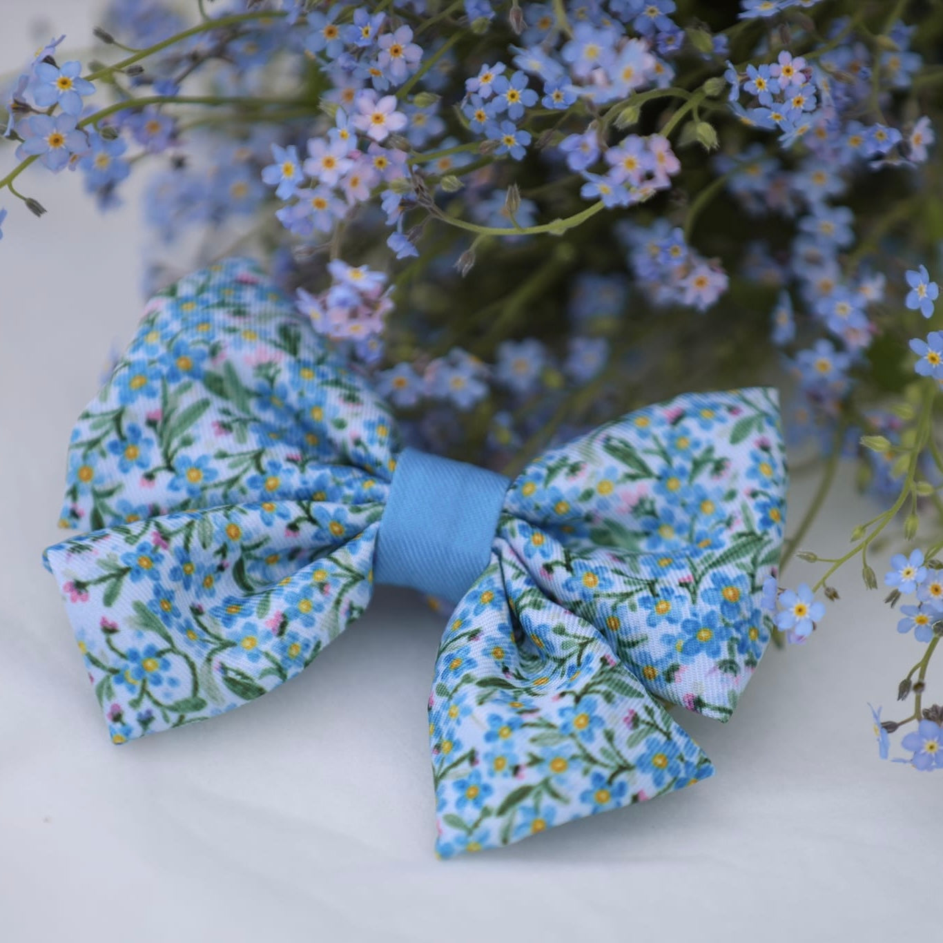 Dog Sailor Bow Tie - Flourishing Forget-Me-Nots