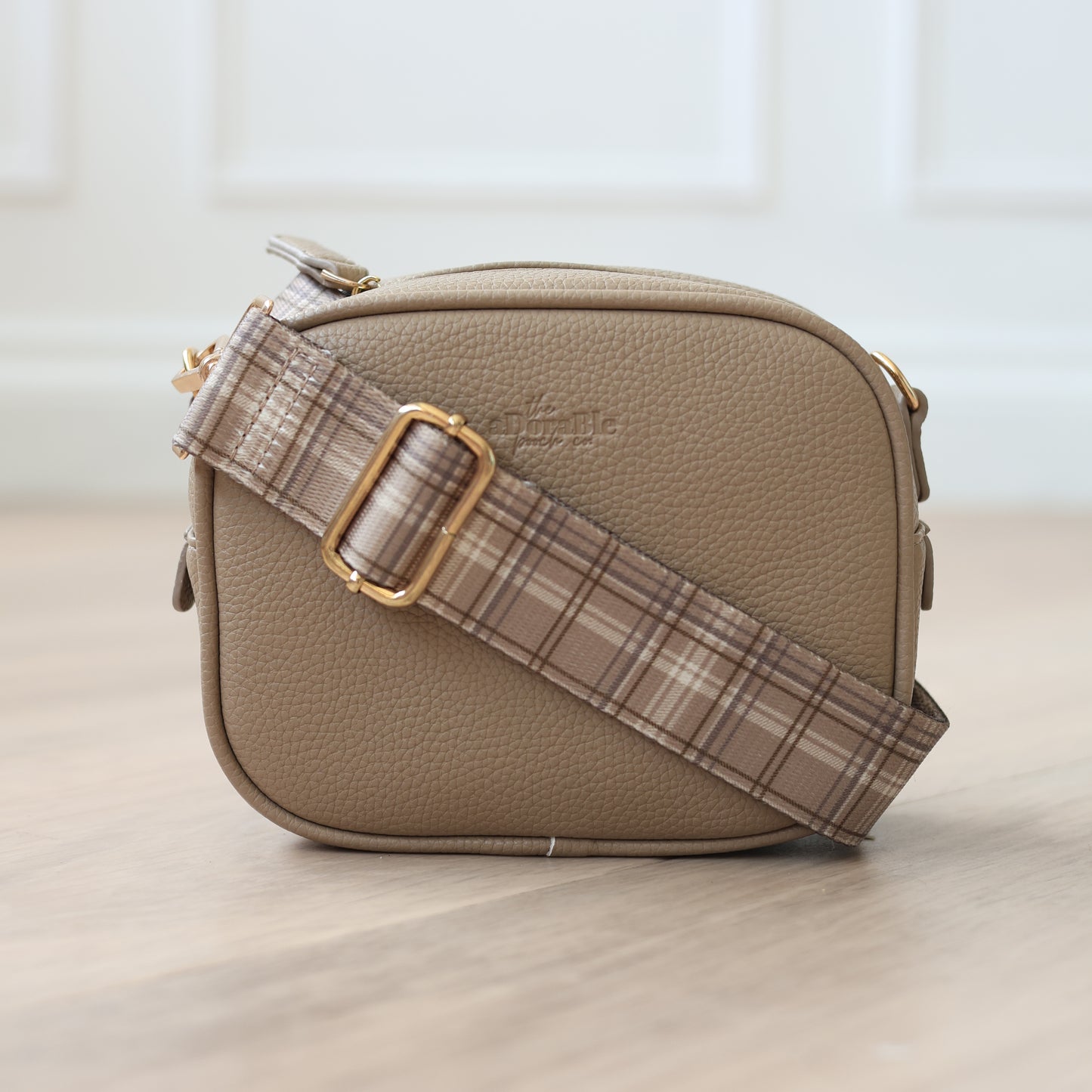 LUXE Vegan Leather Shoulder Bag - Mocha Plaid - Clearance