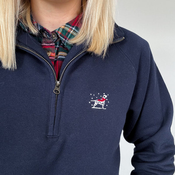 Embroidered Christmas Zip Neck Sweat - Choose Your Breed - Navy