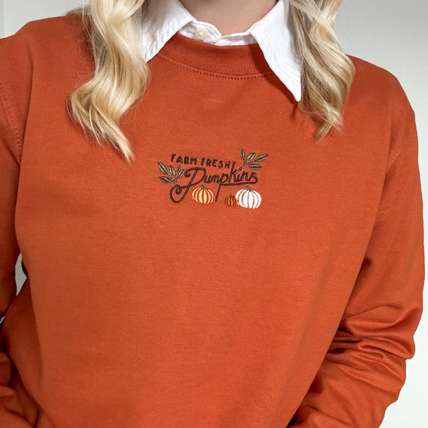 Embroidered Lightweight Sweatshirt - Pumpkin Harvest - Burnt Orange